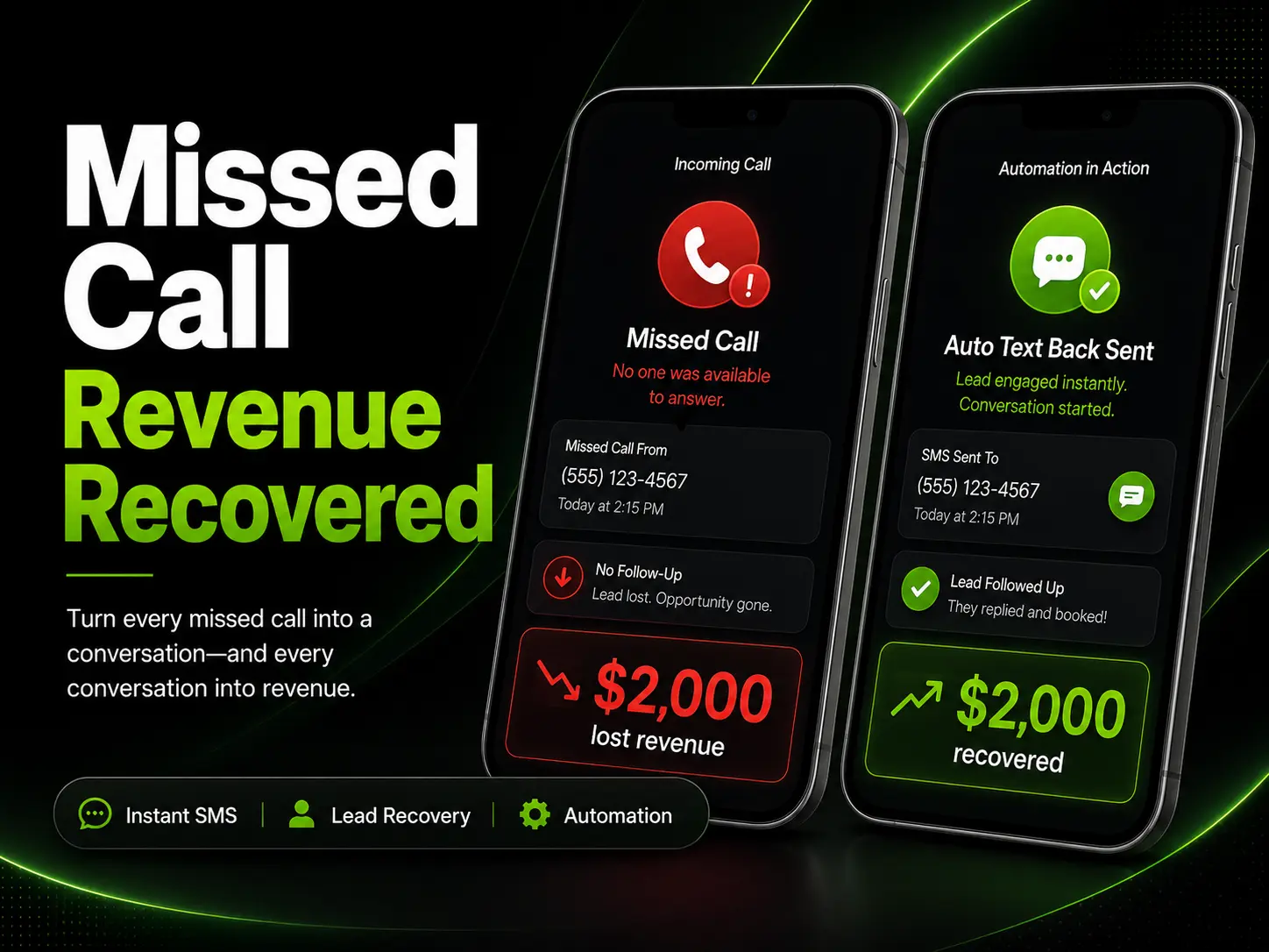 GoHighLevel missed call text back automation preview 2